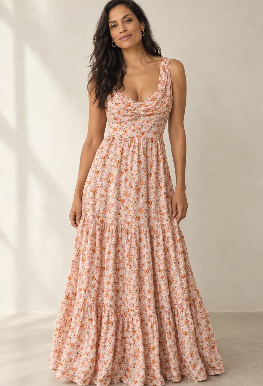 Just Found NWT Full Length Peach Floral Maxi Dress Tie Back Feminine Romantic XL